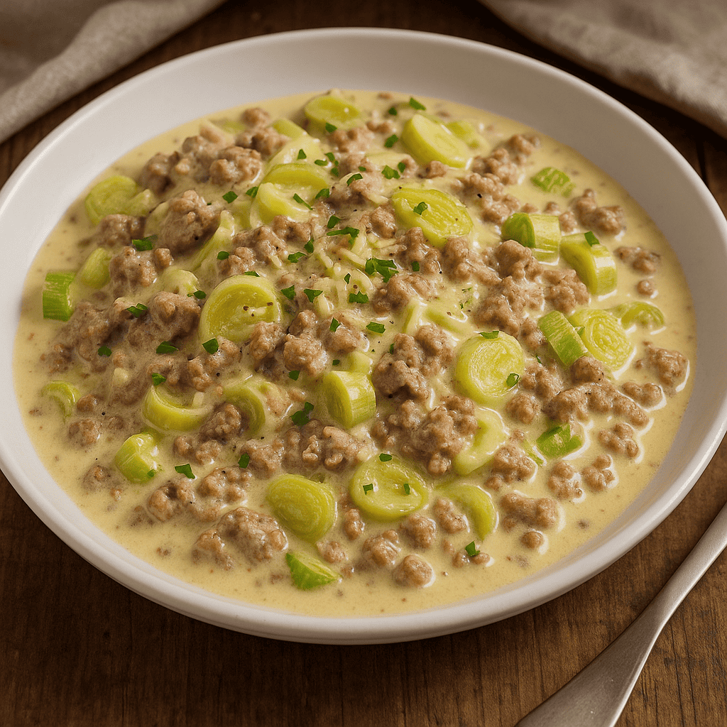 Hackfleisch-Lauch-Pfanne mit Käse