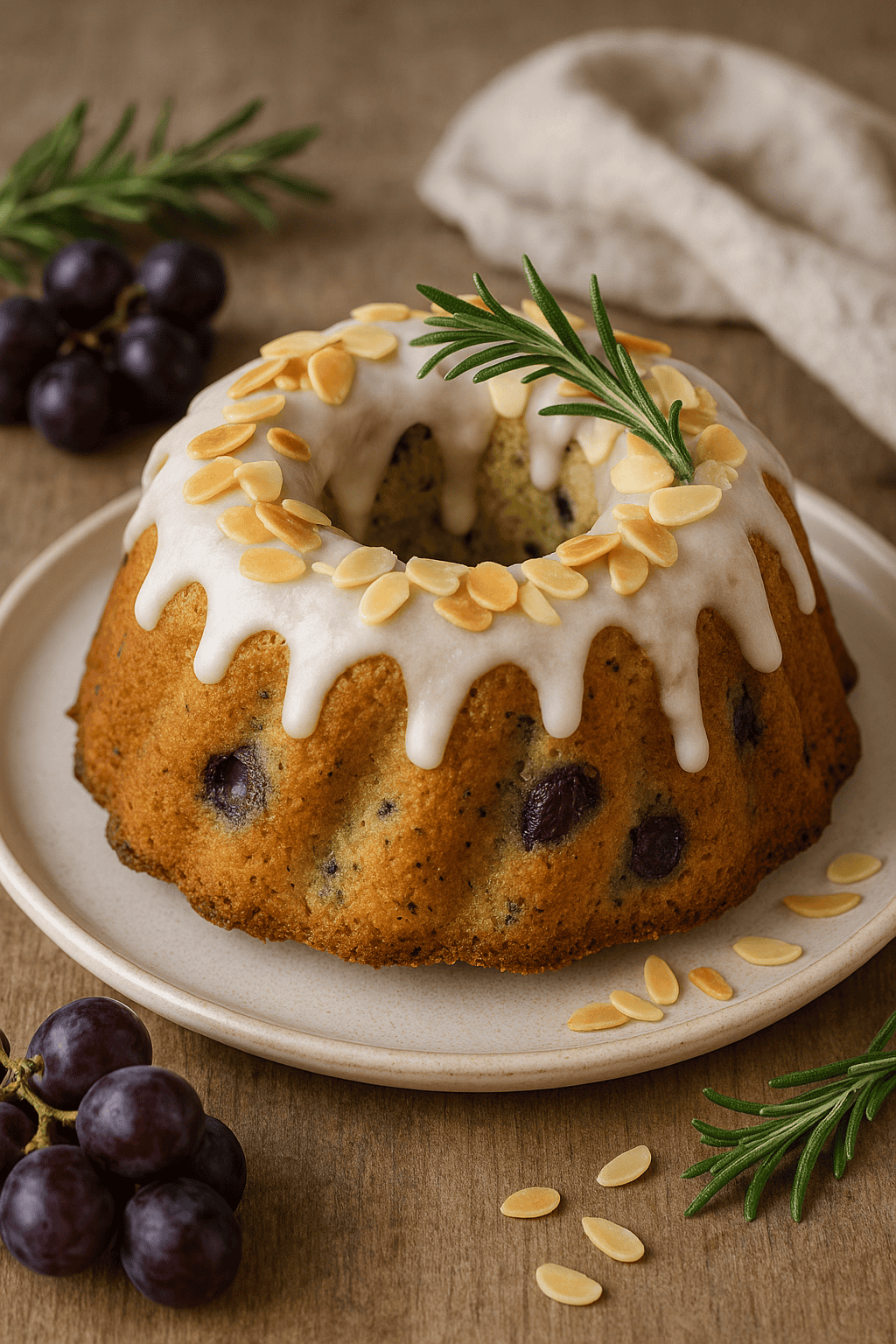 Trauben-Rosmarin-Gugelhupf mit Mandelglasur