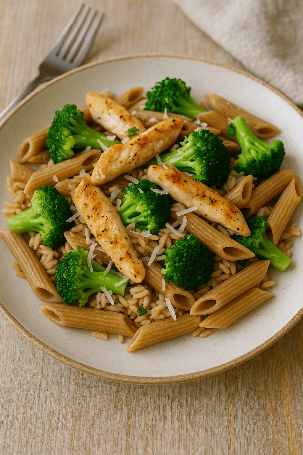 Putenstreifen mit Vollkornnudeln und Brokkoli